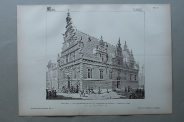 Holzstich Architektur Harlem 1887 Schlachthalle